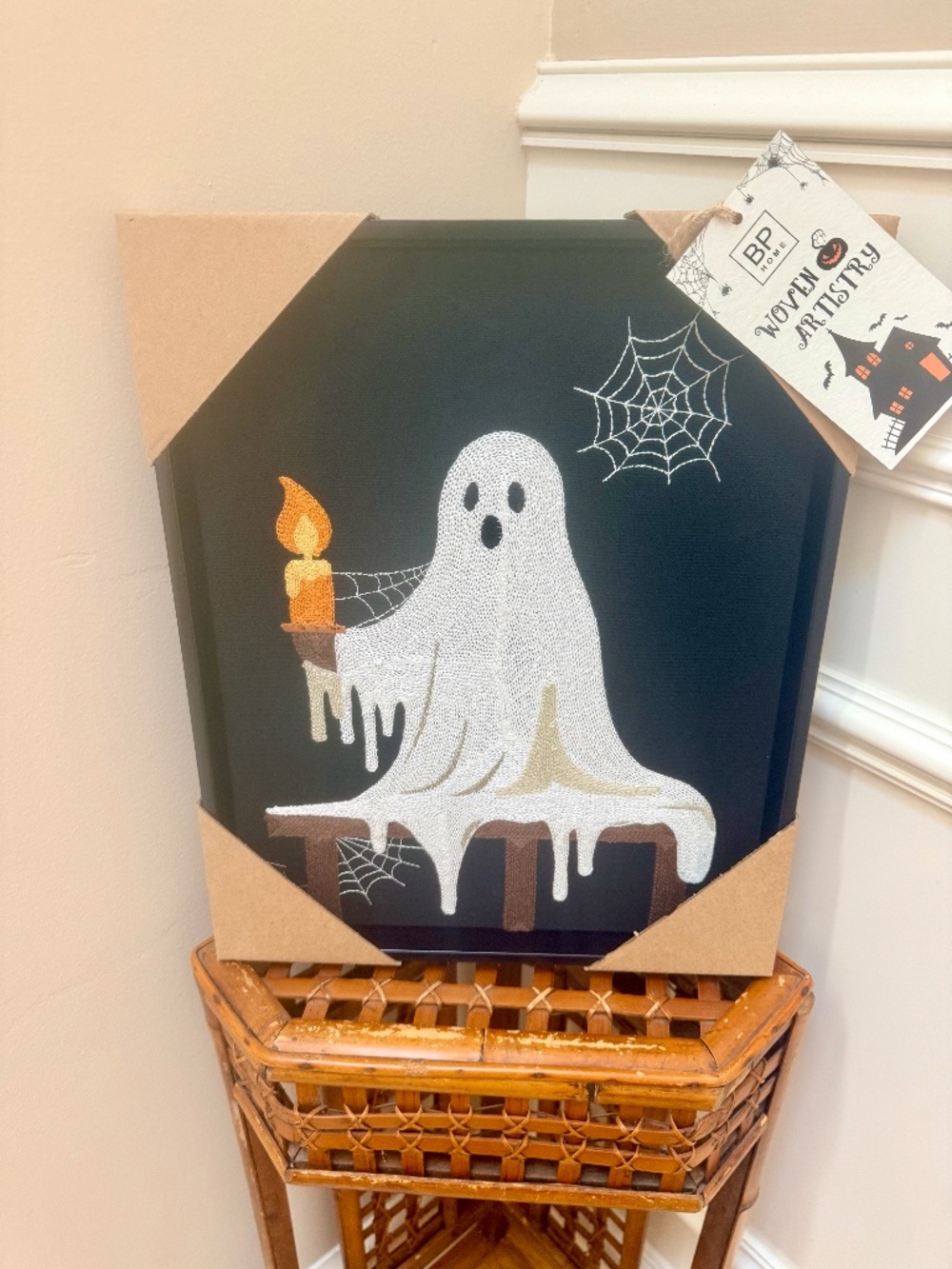 BP HOME Textile Embroidery Woven Wall Art "THE GHOST" Halloween 12x15 NEW